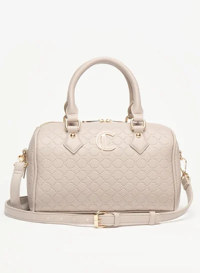 Le Confort Monogram Embossed Bowler Bag with Zip Closure and Detachable Strap