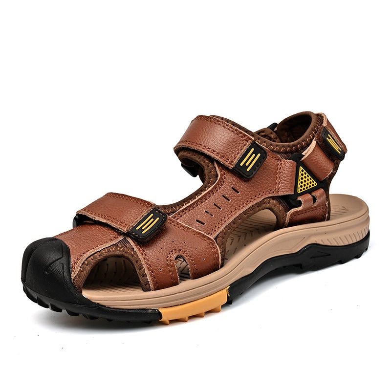 Summer Large Size Men'S First-Layer Cowhide Sandals, Non-Slip Outdoor Men'S Shoes, Sports Closed-Toe Water Shoes, - Image 1