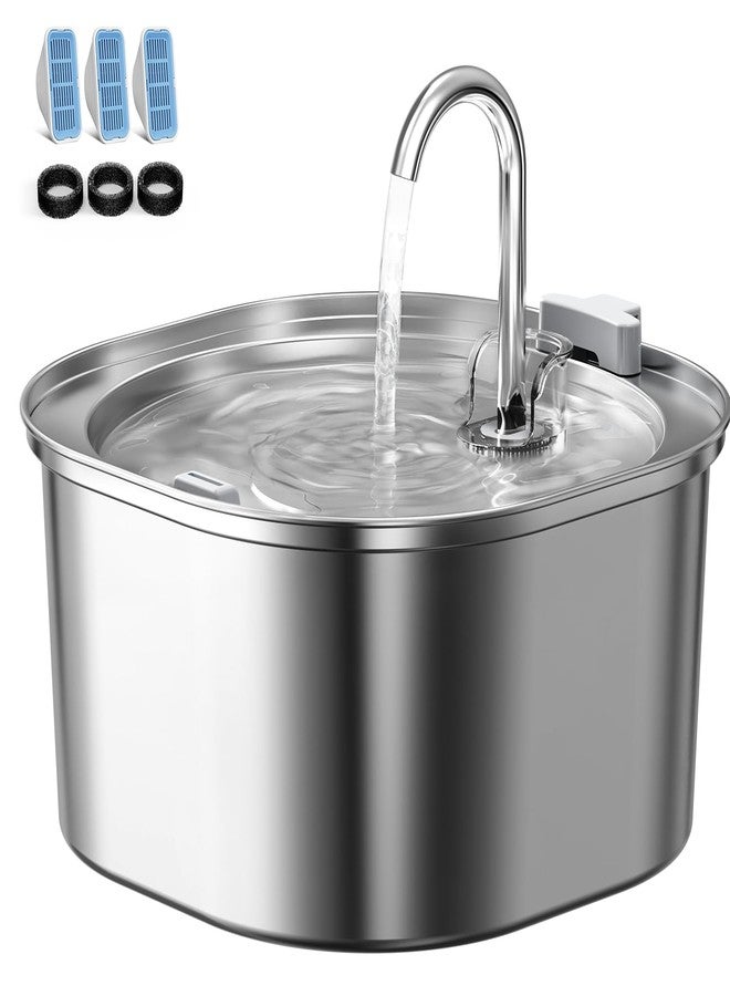 PEKTACO Cat Water Fountain, 3.2L/108oz Stainless Steel Pet Water Fountain for Cats Indoor, Dog Drinking Dispenser Metal Kitty Spout with 3 Filters+ 3 Sponges - Image 1