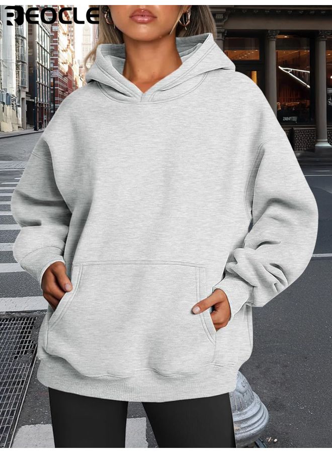 REOCLE Women's Oversized Hoodie with Fleece Lining and Pullover Design Cozy Sweatshirt with Kangaroo Pocket for Fall Winter Fashion - Image 5