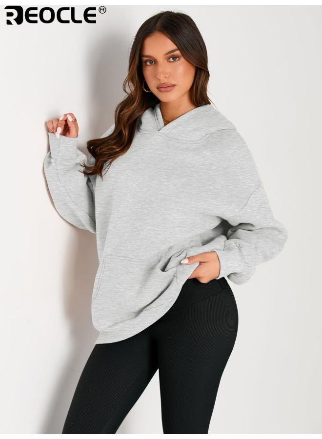 REOCLE Women's Oversized Hoodie with Fleece Lining and Pullover Design Cozy Sweatshirt with Kangaroo Pocket for Fall Winter Fashion - Image 1