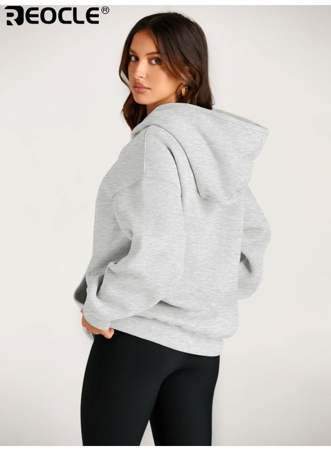 REOCLE Women's Oversized Hoodie with Fleece Lining and Pullover Design Cozy Sweatshirt with Kangaroo Pocket for Fall Winter Fashion - Image 3