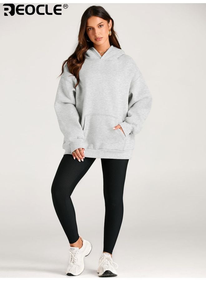 REOCLE Women's Oversized Hoodie with Fleece Lining and Pullover Design Cozy Sweatshirt with Kangaroo Pocket for Fall Winter Fashion - Image 4