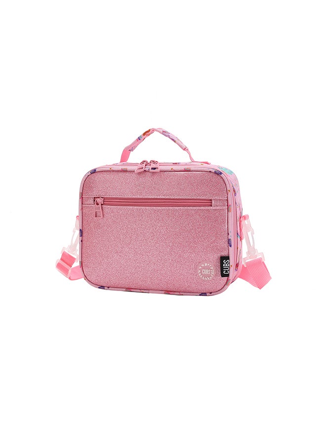 CUBS Unicorn Print Waterproof Glittery lunch bag with removable shoulder strap carrying your favorite meals to school, work or while traveling - Image 2