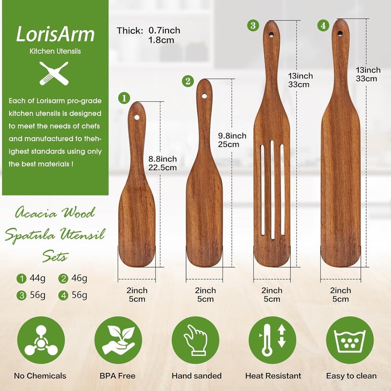 LorisArm Acacia Wood Spatula Utensil Sets, 4-Pack Wooden Spatulas Turner, Kitchen Accessories, Kitchen tool Wood Cooking Utensil - Image 2