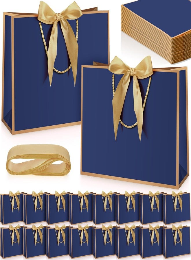 Kolldenn 50 Pcs Metallic Gift Bags with Handle 12.6 x 10 x 4.3 Inch Navy Blue Gold Thank You Bag with Bow Ribbon for Christmas Wedding Birthday Bridal Shower Bridesmaid Graduation Party Favor - Image 1