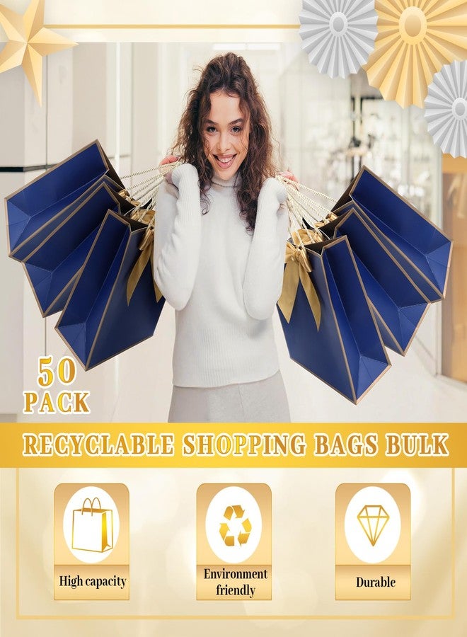 Kolldenn 50 Pcs Metallic Gift Bags with Handle 12.6 x 10 x 4.3 Inch Navy Blue Gold Thank You Bag with Bow Ribbon for Christmas Wedding Birthday Bridal Shower Bridesmaid Graduation Party Favor - Image 3