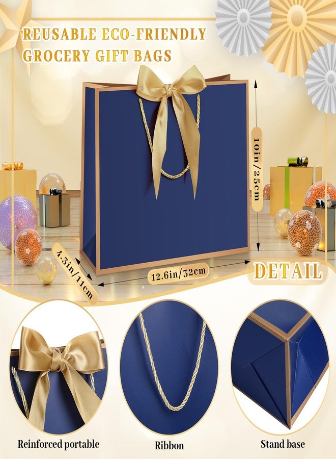 Kolldenn 50 Pcs Metallic Gift Bags with Handle 12.6 x 10 x 4.3 Inch Navy Blue Gold Thank You Bag with Bow Ribbon for Christmas Wedding Birthday Bridal Shower Bridesmaid Graduation Party Favor - Image 2