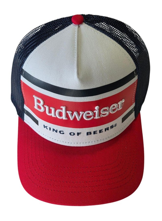 بادوايزر قبعة سائق شاحنة من Budweiser King of Beers، قبعة شبكية حمراء وزرقاء داكنة قابلة للتعديل، لوحة أمامية بيضاء - Image 4