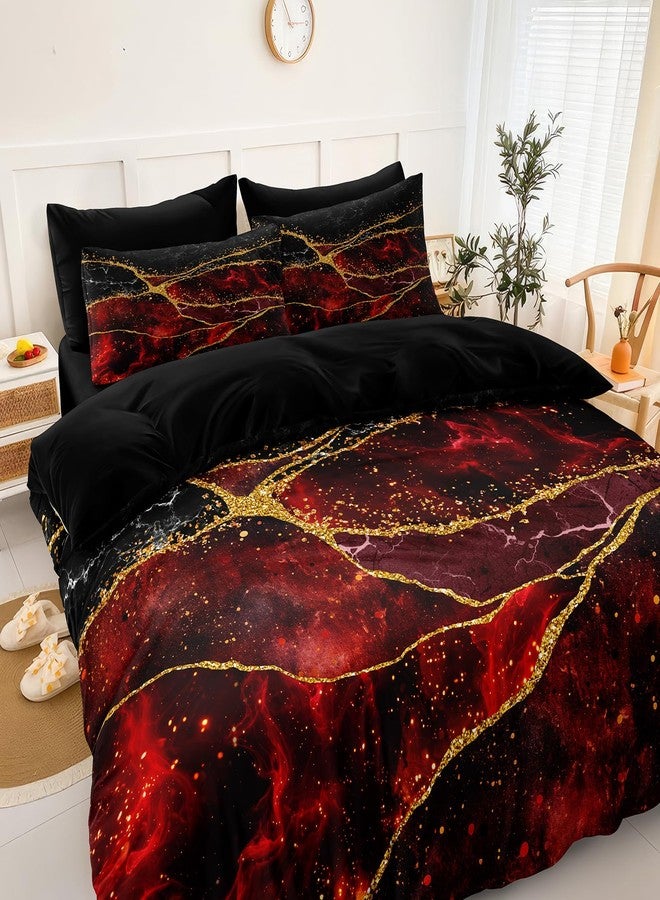 Bedorm Black Gold Comforter Set 8 Pcs Red Marble Bedding Set King Size Bed in A Bag Red and Black Marble Stone Texture Abstract Room Decor Black Marble Bed Comforter - Image 1