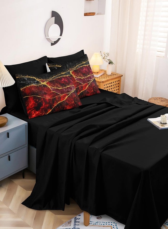 Bedorm Black Gold Comforter Set 8 Pcs Red Marble Bedding Set King Size Bed in A Bag Red and Black Marble Stone Texture Abstract Room Decor Black Marble Bed Comforter - Image 5