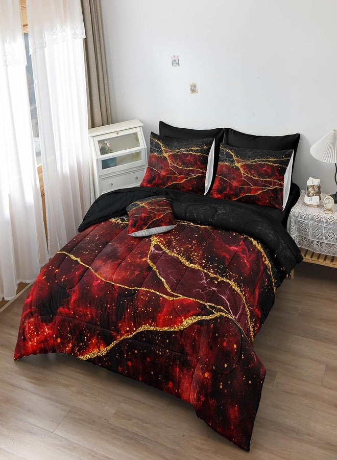 Bedorm Black Gold Comforter Set 8 Pcs Red Marble Bedding Set King Size Bed in A Bag Red and Black Marble Stone Texture Abstract Room Decor Black Marble Bed Comforter - Image 4