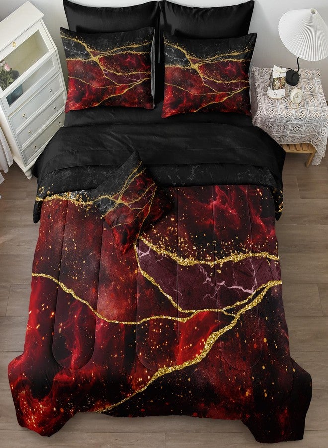 Bedorm Black Gold Comforter Set 8 Pcs Red Marble Bedding Set King Size Bed in A Bag Red and Black Marble Stone Texture Abstract Room Decor Black Marble Bed Comforter - Image 2