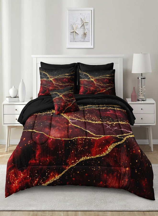 Bedorm Black Gold Comforter Set 8 Pcs Red Marble Bedding Set King Size Bed in A Bag Red and Black Marble Stone Texture Abstract Room Decor Black Marble Bed Comforter - Image 3