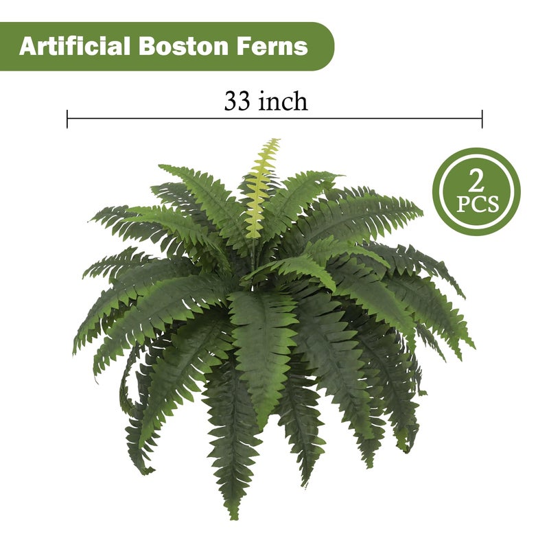 Galebeiren Artificial Ferns for Outdoors, Set of 2 Bouquets 33" Diam Large Fake Ferns 37 Fronds Faux Boston Fern Bush Plant for Indoors Home Garden Porch Windowsill Entrance Farmhouse DÃ©cor - Image 5