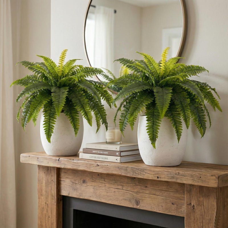 Galebeiren Artificial Ferns for Outdoors, Set of 2 Bouquets 33" Diam Large Fake Ferns 37 Fronds Faux Boston Fern Bush Plant for Indoors Home Garden Porch Windowsill Entrance Farmhouse DÃ©cor - Image 4