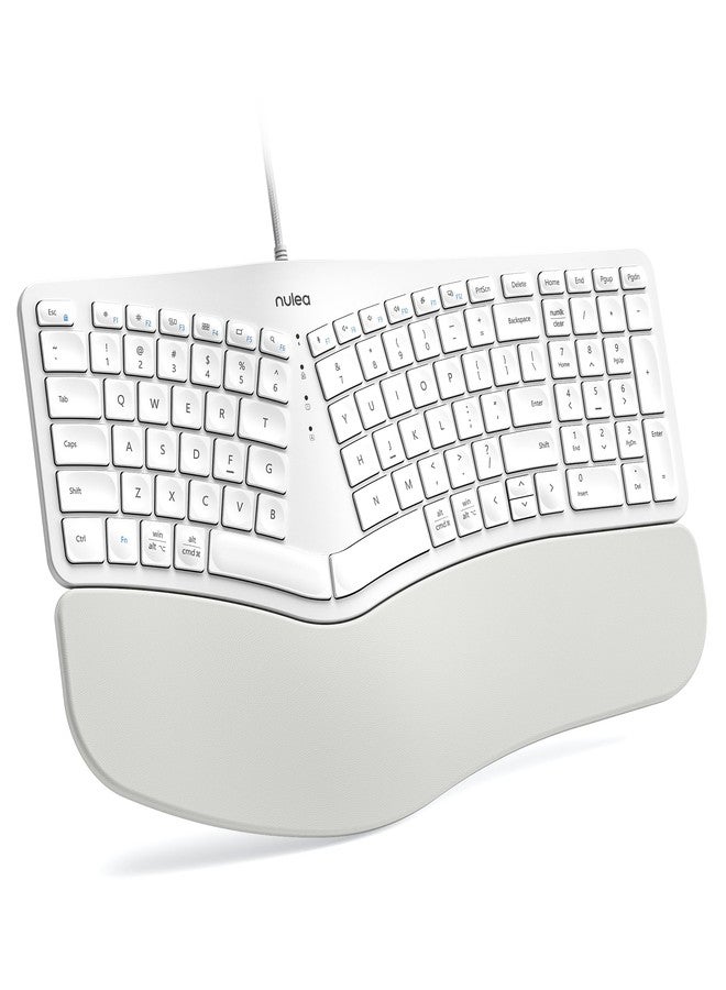 Nulea RT05C Wired Ergonomic Keyboard, Split Keyboard with Cushioned Wrist Rest, Adjustable Tilt Legs, Plug and Play, USB Corded, Compatible with Windows/Mac-White - Image 1