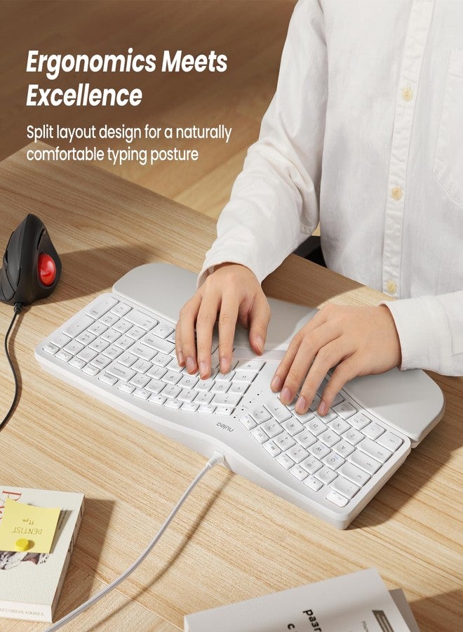 Nulea RT05C Wired Ergonomic Keyboard, Split Keyboard with Cushioned Wrist Rest, Adjustable Tilt Legs, Plug and Play, USB Corded, Compatible with Windows/Mac-White - Image 2