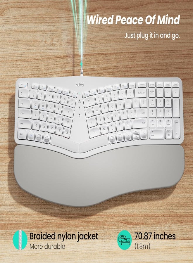 Nulea RT05C Wired Ergonomic Keyboard, Split Keyboard with Cushioned Wrist Rest, Adjustable Tilt Legs, Plug and Play, USB Corded, Compatible with Windows/Mac-White - Image 3