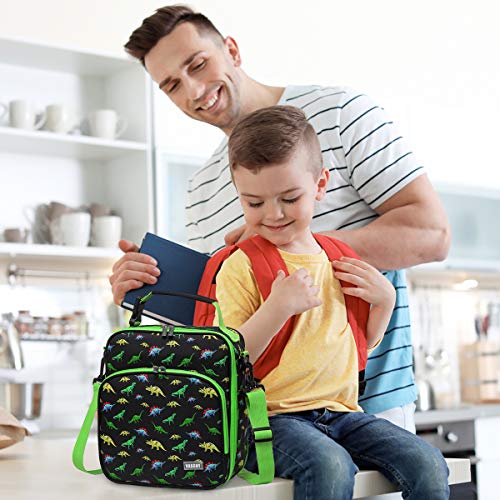 VASCHY 8.6L Large Capacity Insulated Lunch Bag for Boys with Adjustable Shoulder Strap, Thermal Tote Bag with Bottle Pocket for School, Outdoor (Green Dinosaur) - Image 3