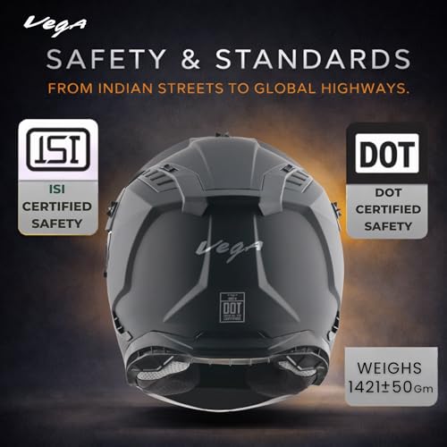 Vega VF 11 Dirt-X Solid Full Face Motorcycle Helmet with Matte Shock Absorbing Shell, Aerodynamic Design, Ventilated Interior, Comfortable Fit, Durable Riding Helmet – Dull Black -L - Image 3