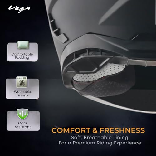 Vega VF 11 Dirt-X Solid Full Face Motorcycle Helmet with Matte Shock Absorbing Shell, Aerodynamic Design, Ventilated Interior, Comfortable Fit, Durable Riding Helmet – Dull Black -L - Image 4