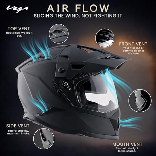 Vega VF 11 Dirt-X Solid Full Face Motorcycle Helmet with Matte Shock Absorbing Shell, Aerodynamic Design, Ventilated Interior, Comfortable Fit, Durable Riding Helmet – Dull Black -L - Image 2