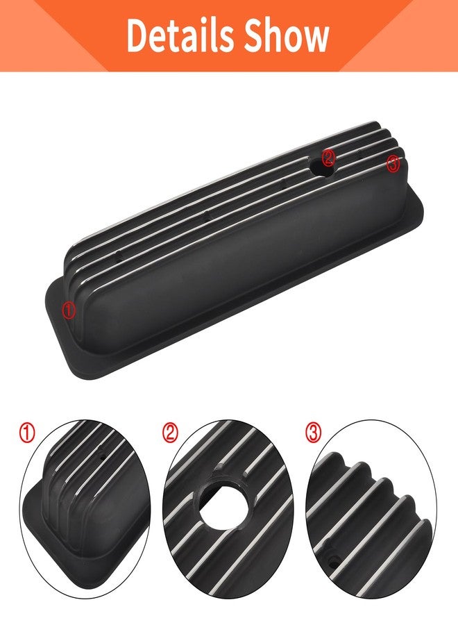 TBAPFS Black Valve Covers Short Style Finned Compatible with Small Block Chevy Retro Vortec 5.0 5.7 350 - Image 2