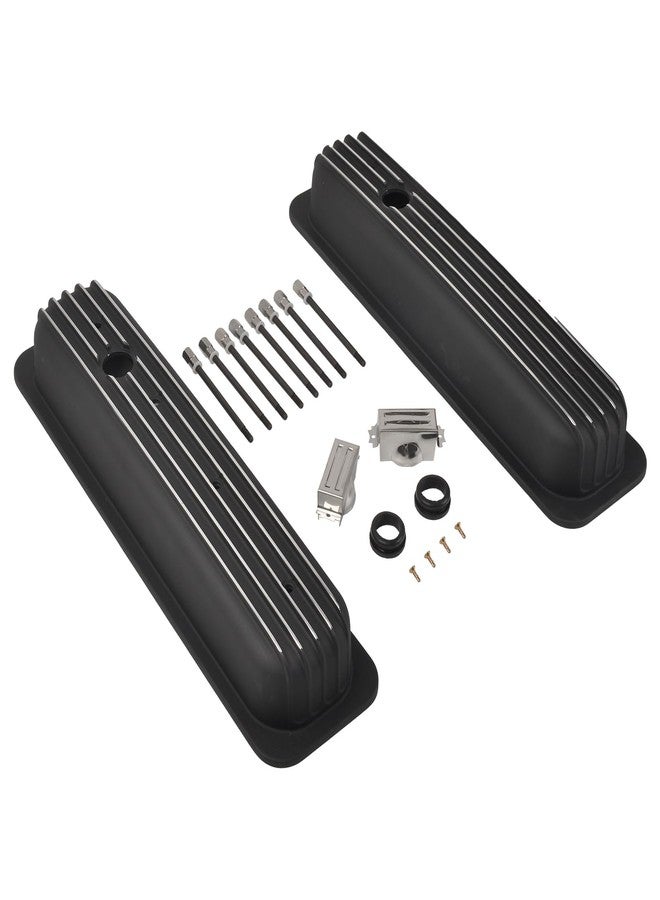 TBAPFS Black Valve Covers Short Style Finned Compatible with Small Block Chevy Retro Vortec 5.0 5.7 350 - Image 1