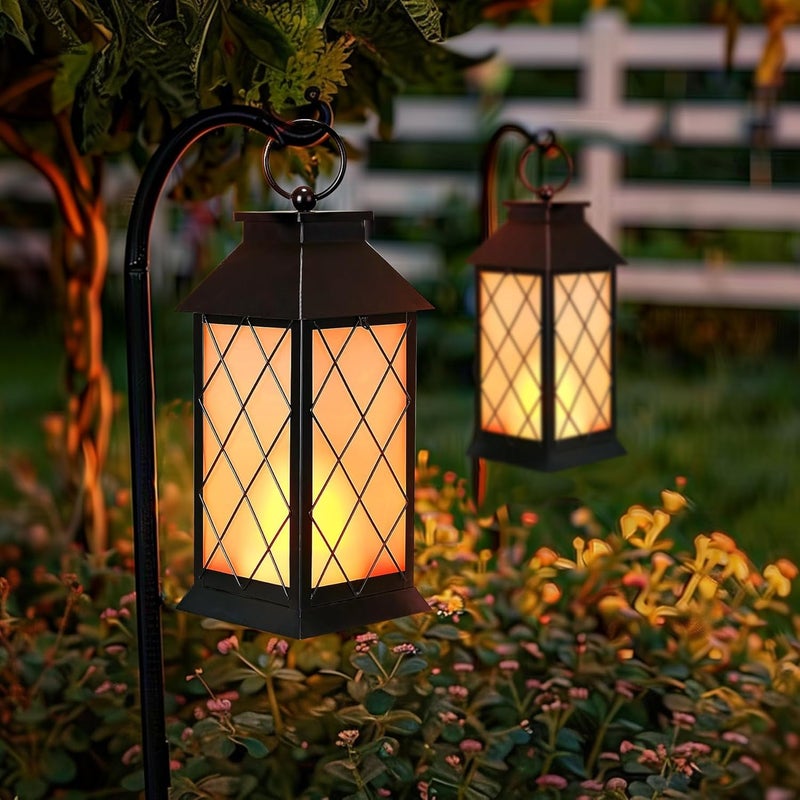 anyperfect 18" Solar Lanterns Outdoor Waterproof, Glass Solar Flickering Flame Lantern Large Hanging Solar Lantern Metal Decorative for Patio Garden Backyard Outside Tabletop Mothers Day Gifts Mom - Image 3