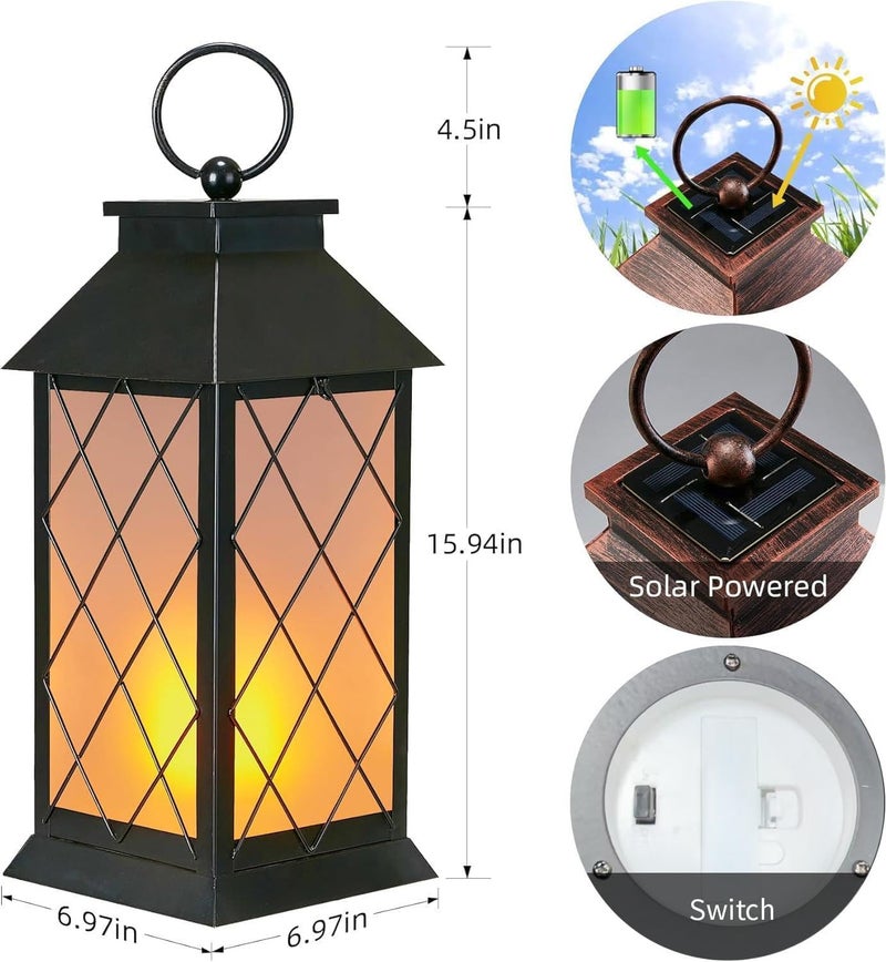 anyperfect 18" Solar Lanterns Outdoor Waterproof, Glass Solar Flickering Flame Lantern Large Hanging Solar Lantern Metal Decorative for Patio Garden Backyard Outside Tabletop Mothers Day Gifts Mom - Image 4