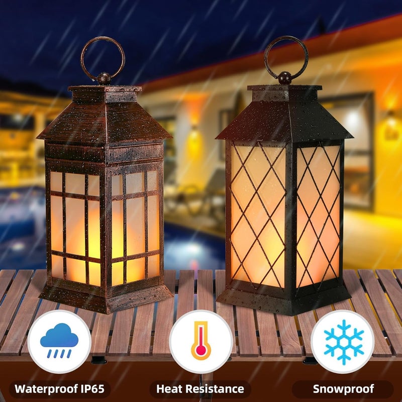 anyperfect 18" Solar Lanterns Outdoor Waterproof, Glass Solar Flickering Flame Lantern Large Hanging Solar Lantern Metal Decorative for Patio Garden Backyard Outside Tabletop Mothers Day Gifts Mom - Image 5