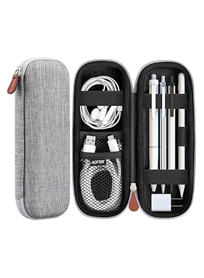 بروماس حامل حافظة Apple Pencil 2، حقيبة حمل ممتازة لقلم Stylus iPad Pro وقلم رصاص وSamsung وHuawei وملحقات أقلام Apple وكابل USB وسماعات الأذن وقلم حبر (رمادي) - Image 1