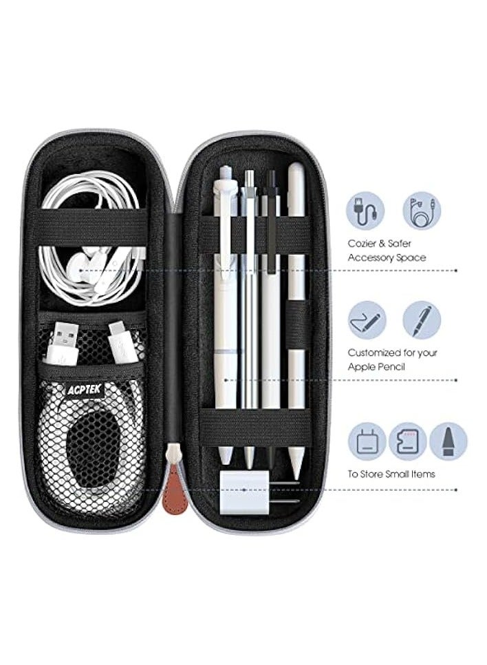 بروماس حامل حافظة Apple Pencil 2، حقيبة حمل ممتازة لقلم Stylus iPad Pro وقلم رصاص وSamsung وHuawei وملحقات أقلام Apple وكابل USB وسماعات الأذن وقلم حبر (رمادي) - Image 4
