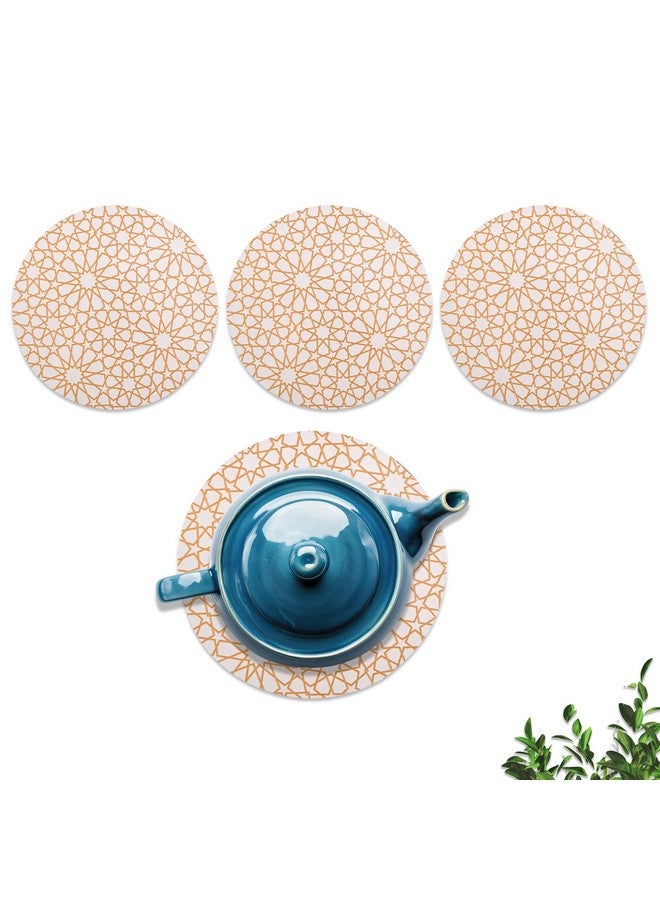 Kuber Industries Kuber Industries Round Wooden Coasters Set of 4 for Kitchen and Office | Anti Skid Tea Coasters for Dining Table for Hot Pots | Table Top Coster for Coffee Mugs and Glasses | Glitter Star - Beige  - Image 1