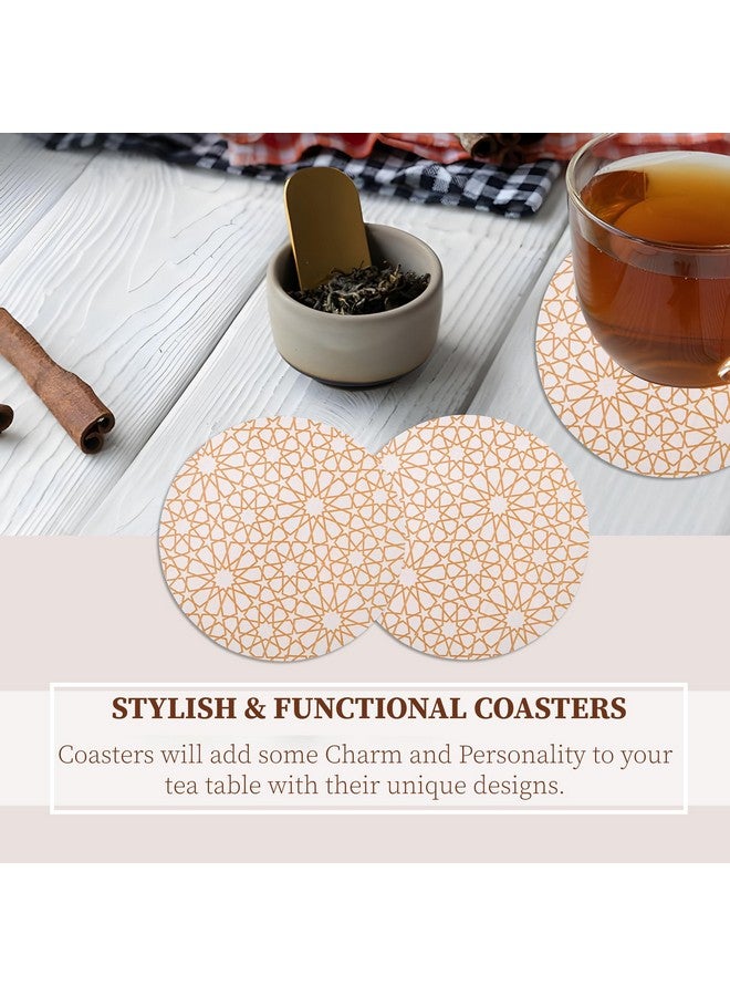 Kuber Industries Kuber Industries Round Wooden Coasters Set of 4 for Kitchen and Office | Anti Skid Tea Coasters for Dining Table for Hot Pots | Table Top Coster for Coffee Mugs and Glasses | Glitter Star - Beige  - Image 4