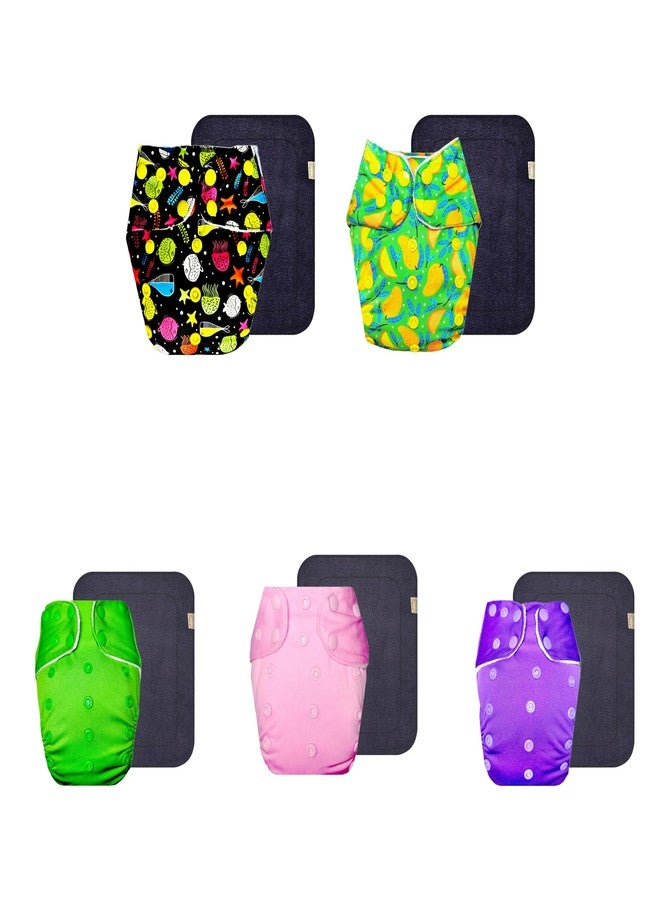 Dumbledo Premium Cloth Diaper with Black Insert (Pack of 5) | Hypoallergenic | Reusable & Washable | Quick Dry | All-Day Wear | 3 Months - 3 Years | Unisex Baby - Image 1