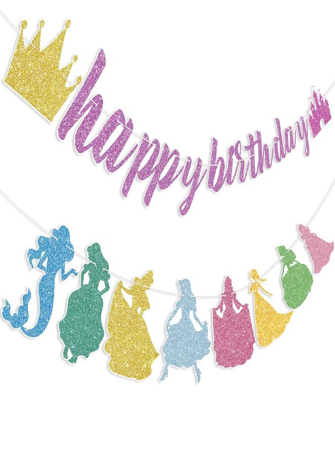 Abilat Princess Birthday Party Decorations for Girls, Pink Glitter Castle & Crown Happy Birthday Banner Garland for Kids Coquette Birthday Party Decorations Supplies - Image 1