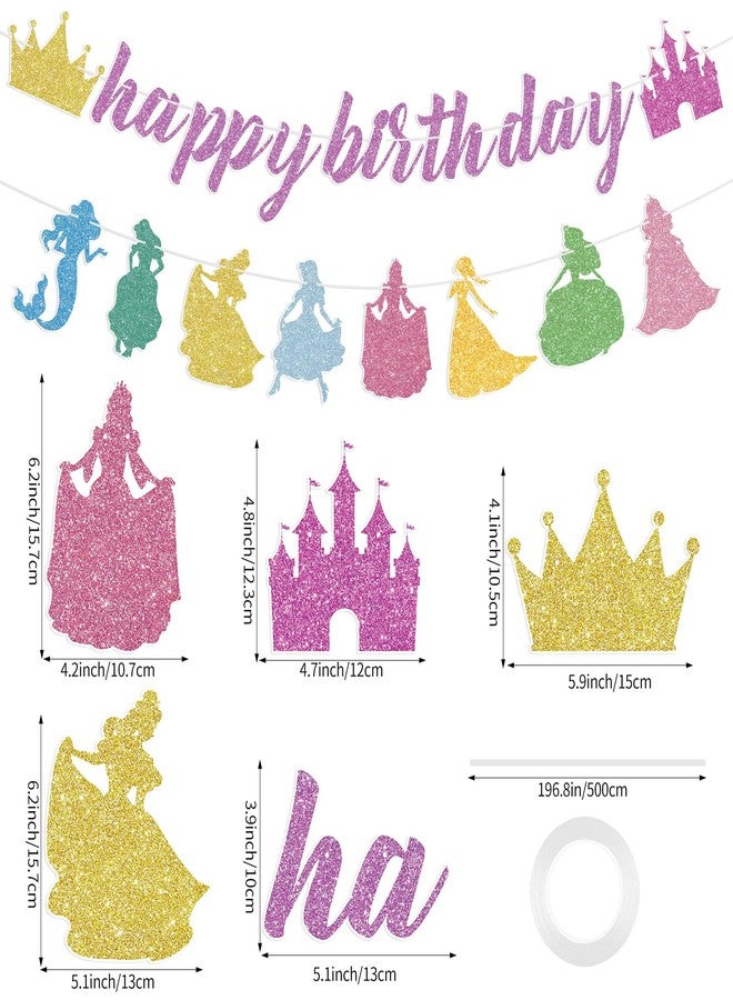 Abilat Princess Birthday Party Decorations for Girls, Pink Glitter Castle & Crown Happy Birthday Banner Garland for Kids Coquette Birthday Party Decorations Supplies - Image 2