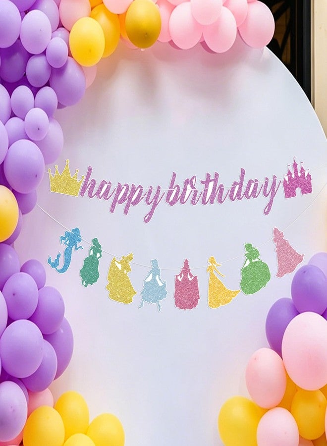 Abilat Princess Birthday Party Decorations for Girls, Pink Glitter Castle & Crown Happy Birthday Banner Garland for Kids Coquette Birthday Party Decorations Supplies - Image 5