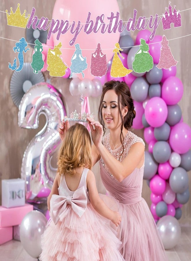 Abilat Princess Birthday Party Decorations for Girls, Pink Glitter Castle & Crown Happy Birthday Banner Garland for Kids Coquette Birthday Party Decorations Supplies - Image 3