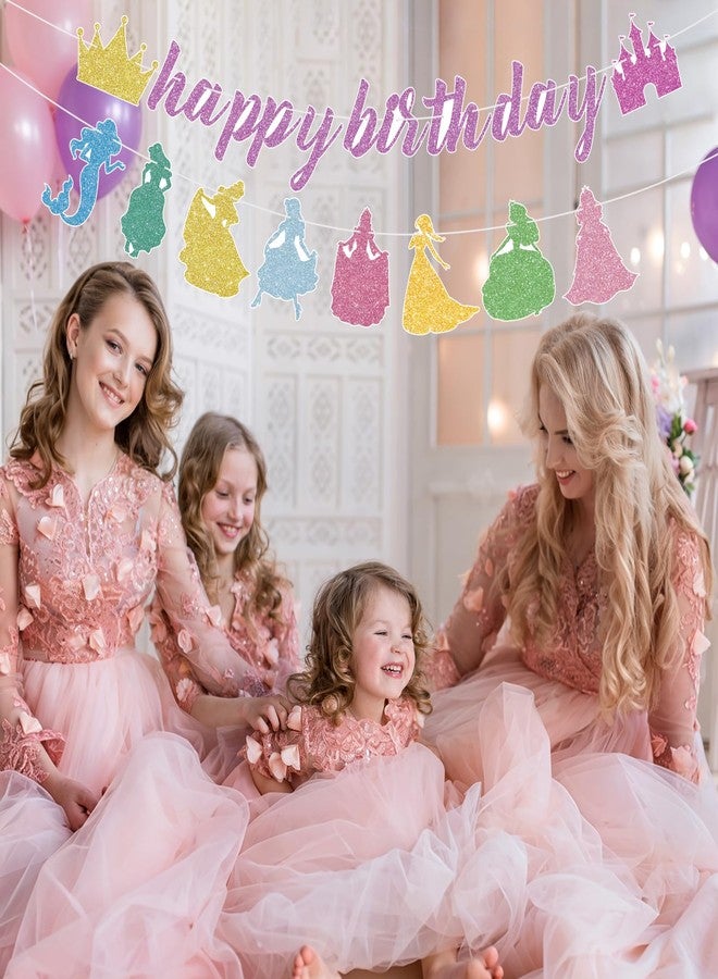 Abilat Princess Birthday Party Decorations for Girls, Pink Glitter Castle & Crown Happy Birthday Banner Garland for Kids Coquette Birthday Party Decorations Supplies - Image 4