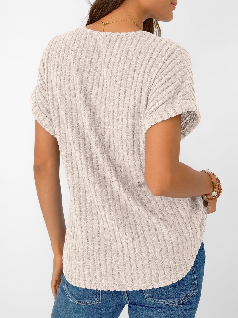 AUTOMET Womens Spring Tops 2026 Summer Dressy Casual Blouses Short Sleeve Cute V Neck Sweater Shirts Fashion Vacation Clothes Apricot L - Image 4