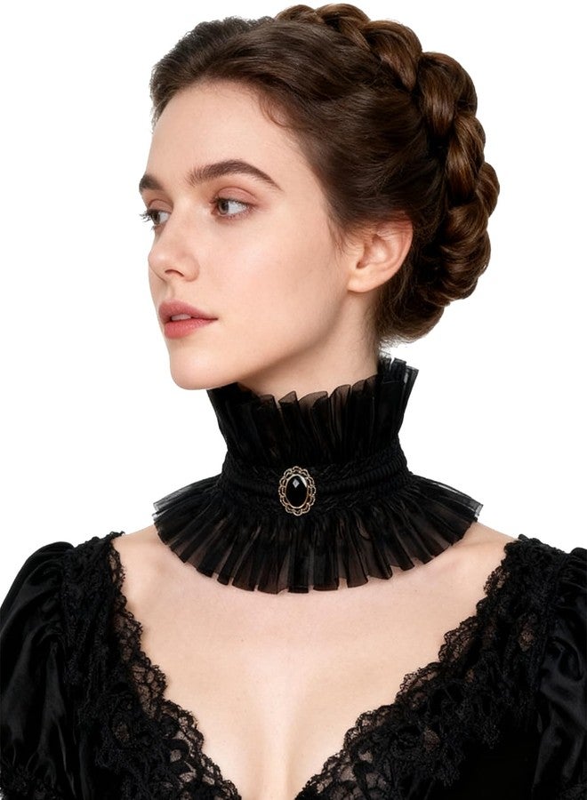 L'VOW Gothic Ruffle Collar Victorian Neck Costume with Gem Renaissance Vampire Choker for Women, Black, One size - Image 1