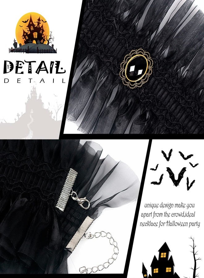 L'VOW Gothic Ruffle Collar Victorian Neck Costume with Gem Renaissance Vampire Choker for Women, Black, One size - Image 4