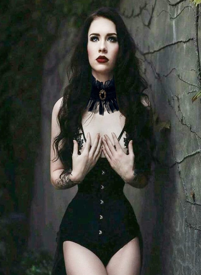 L'VOW Gothic Ruffle Collar Victorian Neck Costume with Gem Renaissance Vampire Choker for Women, Black, One size - Image 3