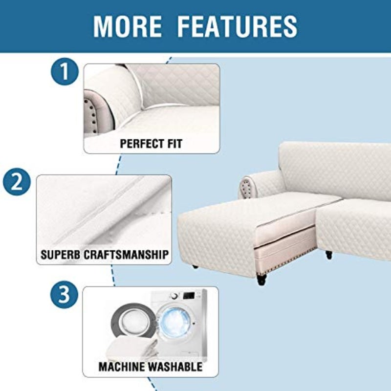 Sofa Covers L Shape Couch Covers for Reversible Sectional Sofa Chaise Lounge Sofa Cover Slipcovers Furniture Protector for Dogs Pets, Non Slip with Straps Beige, Large - Image 3