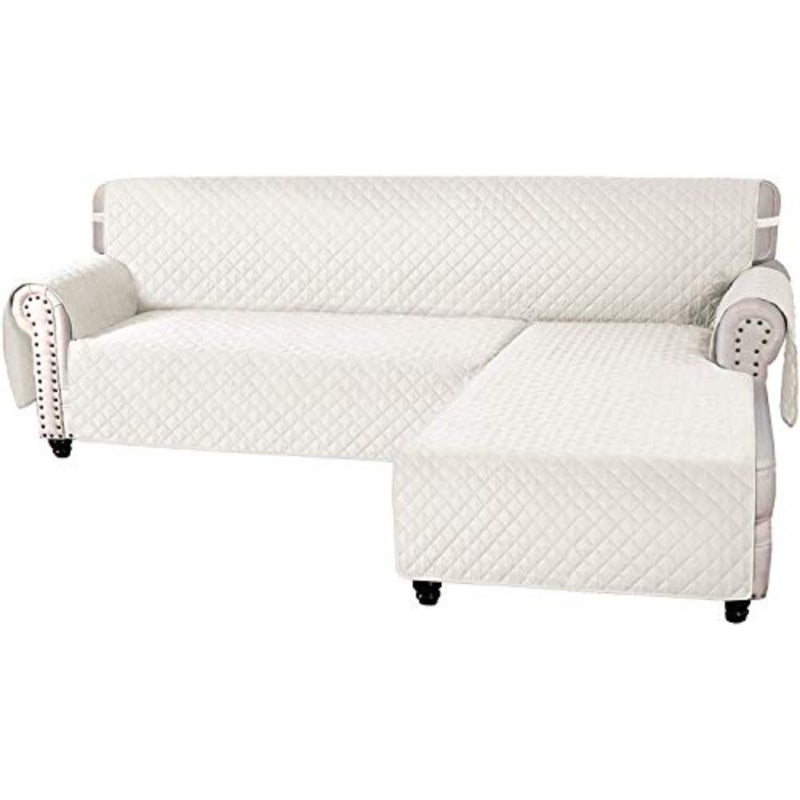 Sofa Covers L Shape Couch Covers for Reversible Sectional Sofa Chaise Lounge Sofa Cover Slipcovers Furniture Protector for Dogs Pets, Non Slip with Straps Beige, Large - Image 1