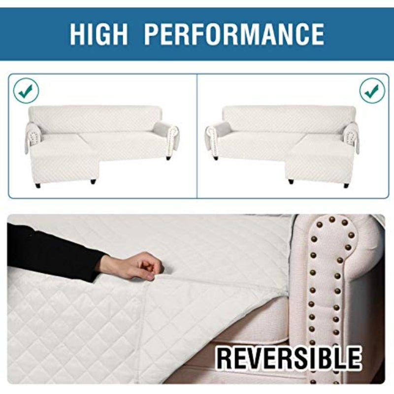 Sofa Covers L Shape Couch Covers for Reversible Sectional Sofa Chaise Lounge Sofa Cover Slipcovers Furniture Protector for Dogs Pets, Non Slip with Straps Beige, Large - Image 4