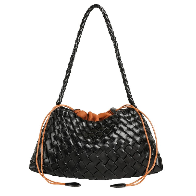 YLYYHH Leather Basket Woven Handbag, Vegan Leather Shoulder Cute Hobo Purse, Woven Underarm Bag with Purse, Black - Image 1